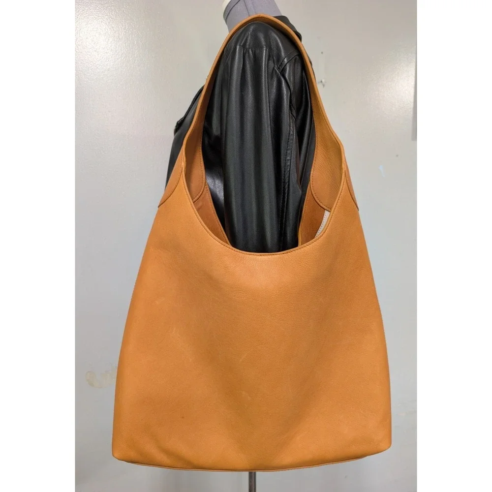Margot New York Large Leather Hobo Shoulder Bag - Toffee Brown Hue